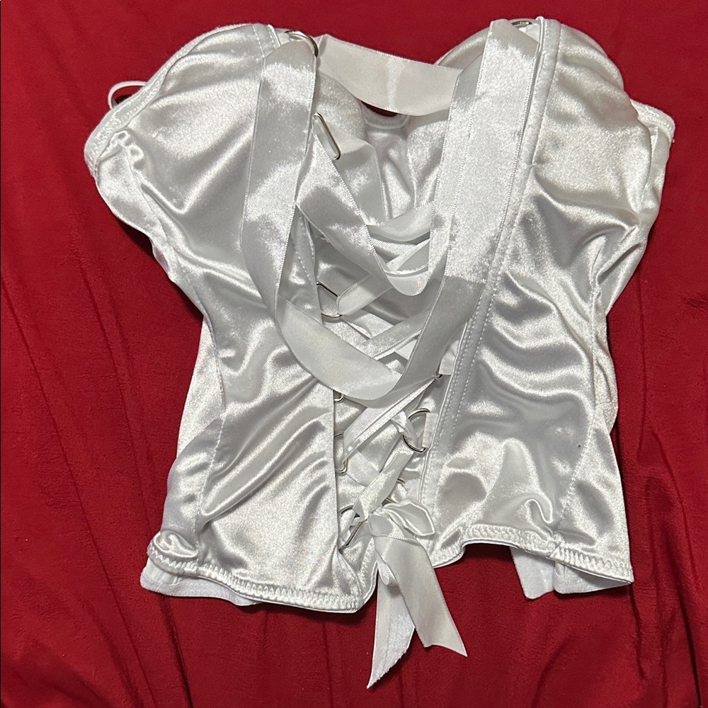 Spirit White Satin Lace-Up Blouse